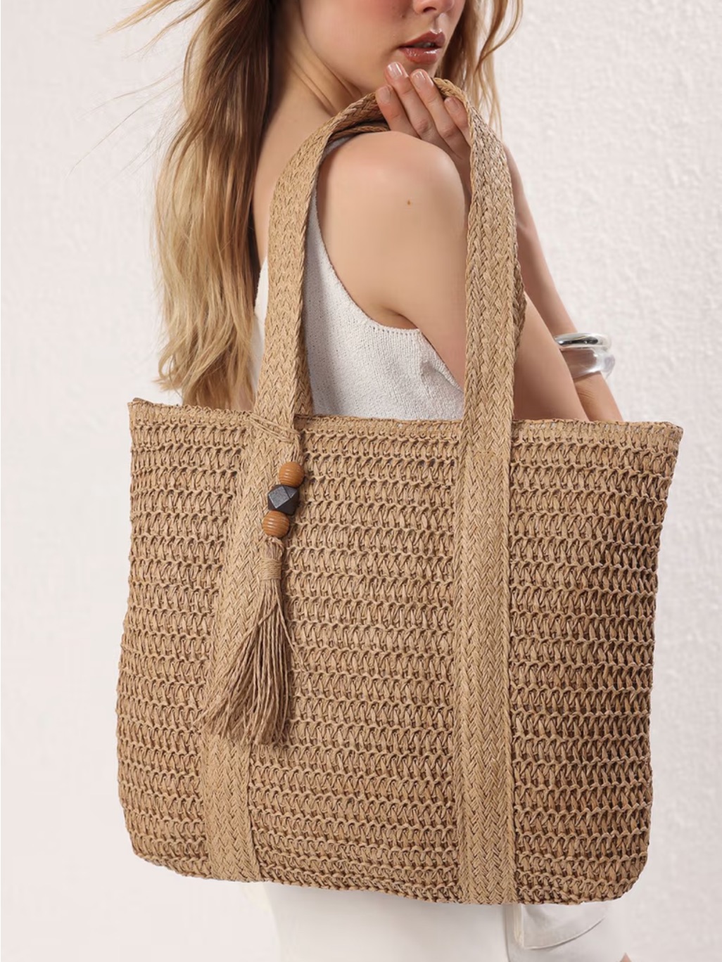 New Straw Maxi Tote Shoulder Handbag Woven 100% Paper Stylish Summer Purse